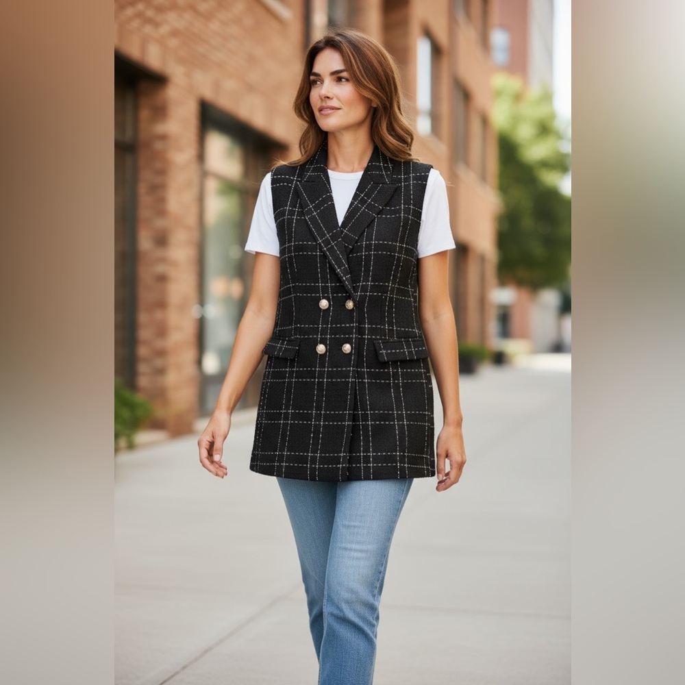 Alice blue tweed vest with sparkly buttons. NWT​​​​​​​​​​​​​​​​​​​​​​​​​​​​​ - Picture 4 of 12